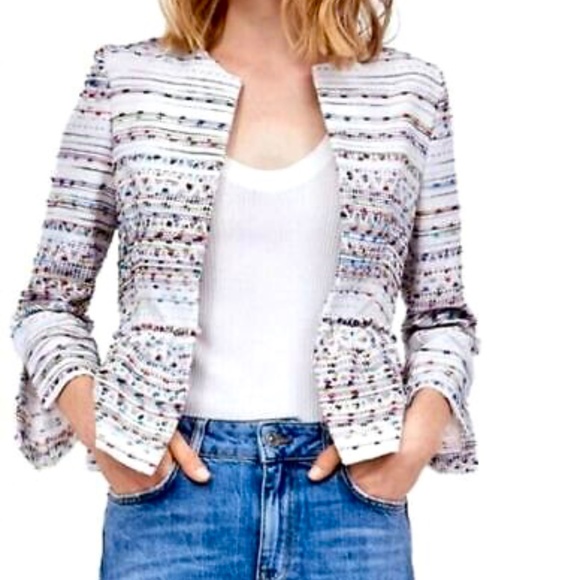 Zara Ivory Textured Peplum Jacket XS - Picture 9 of 9